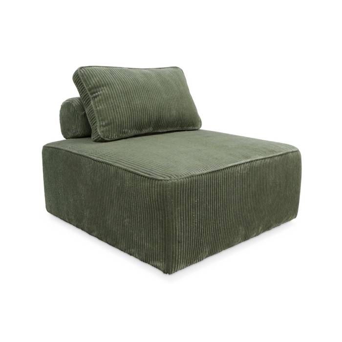 Chauffeuse pour canapé modulable velours côtelé vert avec un coussin