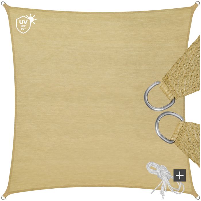 Toile dombrage TECTAKE - Voile dombrage carrée en polyéthylène 3 x 3 m - Beige