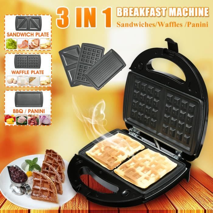 Machine /à sandwich 3-en-1 gaufrier multifonction chauffage plaque de cuisson /électrique machine /à steak machine /à petit d/éjeuner Panini