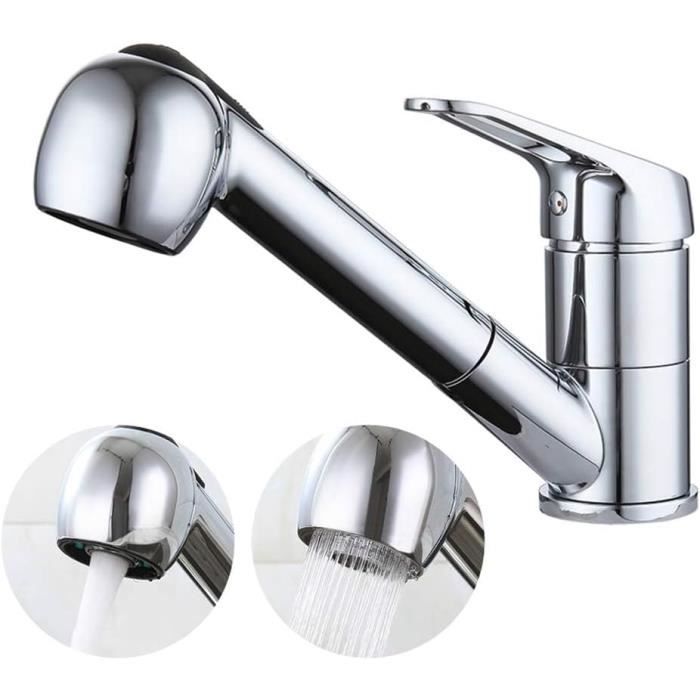 Robinet Mitigeur Extensible Pour Lavabo Salle De Bain - Chromé - Marque Onyzpily - Modèle 6-DCJL - Neuf