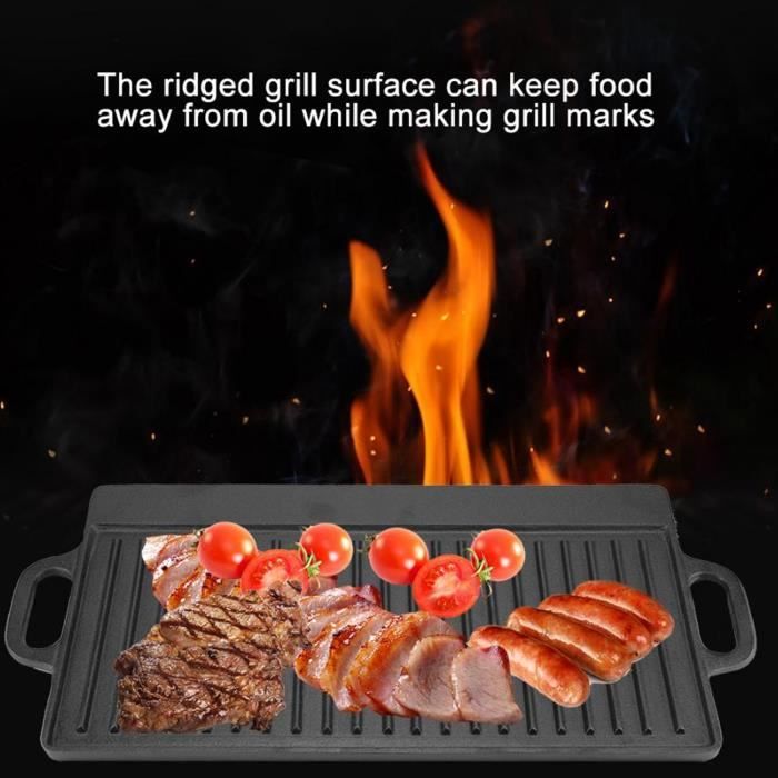 Fonte Griddle Pan Pan Grill avec Ridged Surface de cuisson Moulage BBQ Iron Grill and Steak Pan 