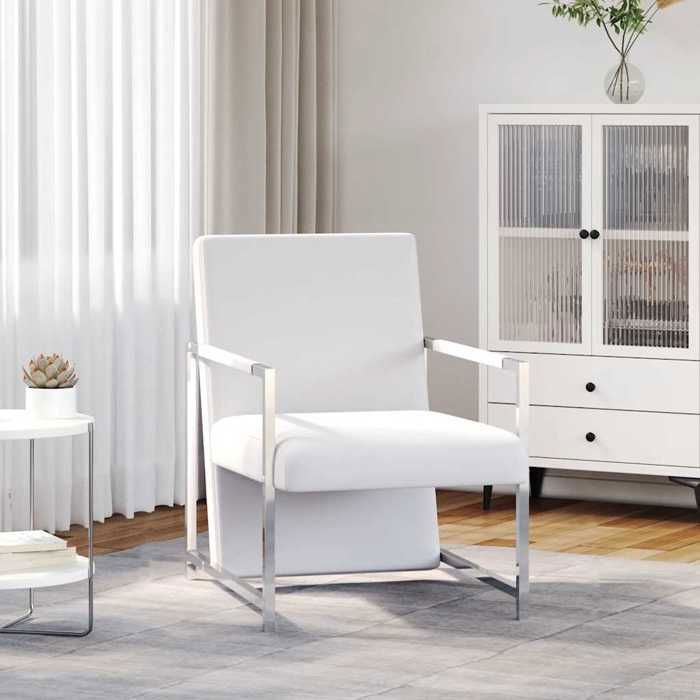 vidaXL Fauteuil avec pieds chromés Blanc Similicuir 241007