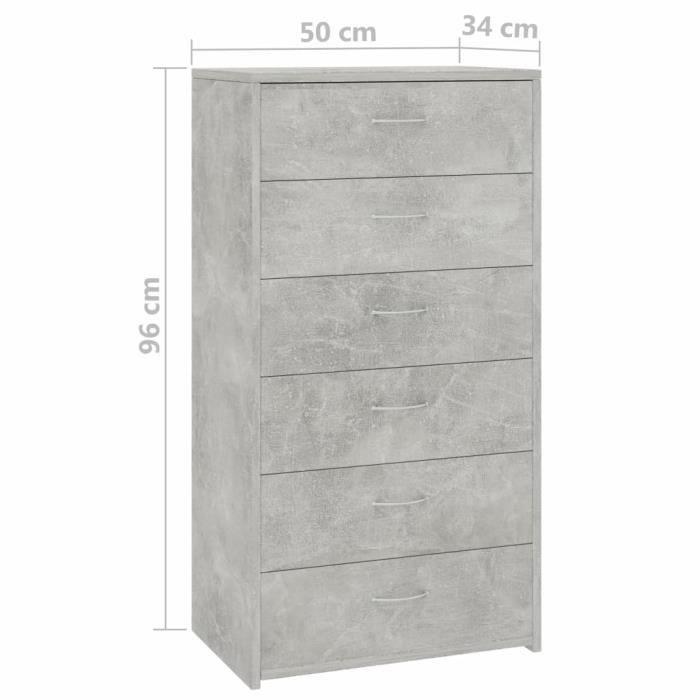 Buffet avec 6 tiroirs Gris béton 50x34x96 cm Aggloméré LVD - VINGVO - Buffet bas - Chambre - Meuble de séjour
