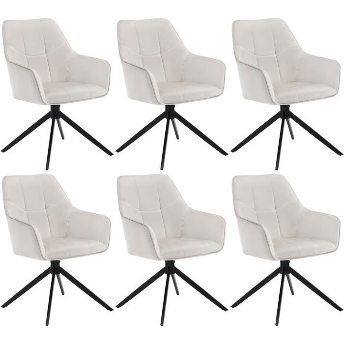 WOLTU Lot de 6 Chaises de Salle à Manger Pivotantes Fauteuils Rembourrés en Velours Pieds en Métal Crème W0ATT0178-6