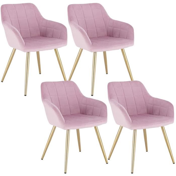WOLTU Lot de 4 Chaises de Salle à Manger avec accoudoirsChaise de SalonStructure en métal et Assise en VeloursRose