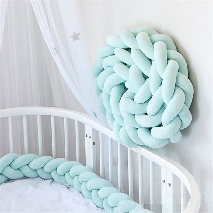 3M Tour de lit coussin Serpent Coussin Tressé pare-chocs Velours Tour de Canapé Souple 100% Fait à Main (Vert)
