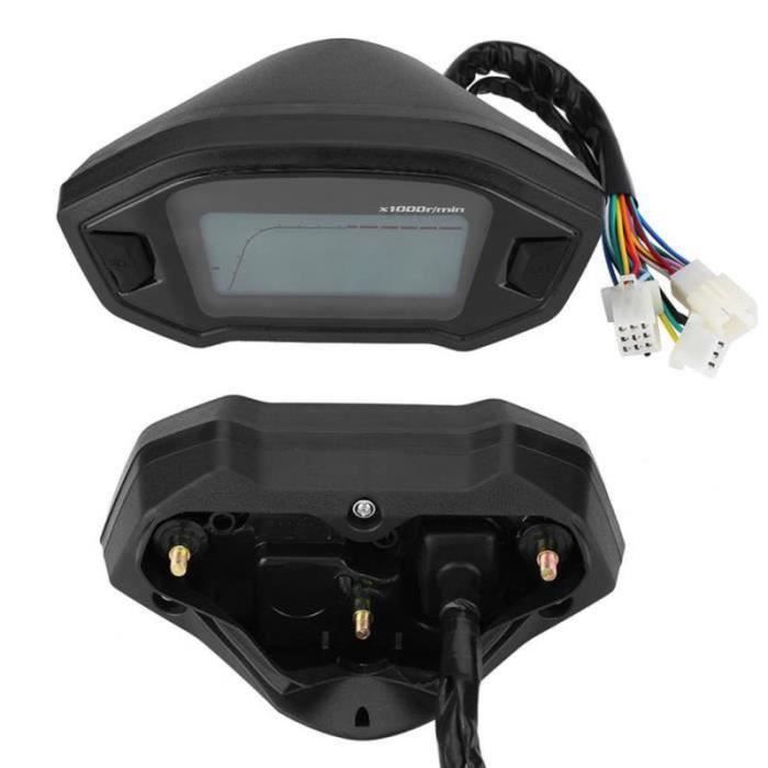BOROCO Compteur Tachymètre + Voltmètre LED Moto 2-en-1 - Affichage Numérique Métal Chromé Universel 12V (Rouge/Bleu)