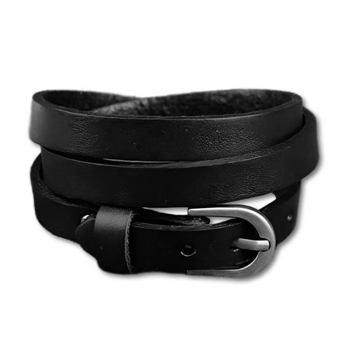 Bracelet De Force Zense - Cuir Marron Double Lanière - Homme - Neuf