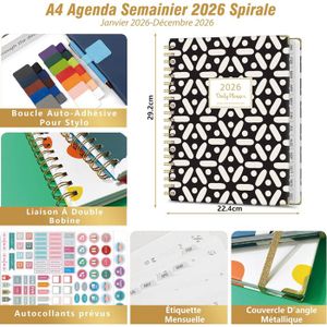 Agenda Scolaire Liderpapel 2025-2026 - Semainier Bilingue, Format A5, Spirale, Papier FSC 70 G, Couleur Rouge