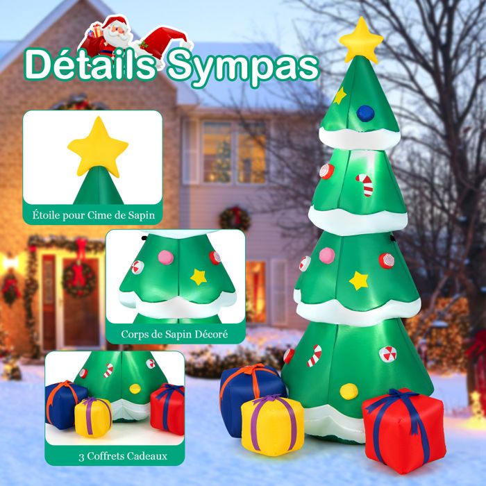 COSTWAY Sapin de Noël Gonflable de 180 cm avec Lumières LED, Décoration