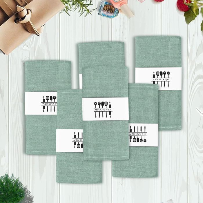 Serviettes De Table En Tissu Lavables - Lot De 6 - 42x42 Cm - Vert Sauge - Coton Et Lin - Pour Mariage, Fête, Quotidien - 5