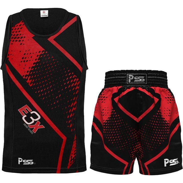 Ensemble Boxe Enfant PSS 6 Pièces - Short, Débardeur, Gants 6Oz, Pattes D'Ours - 3-14 Ans - Noir/Doré