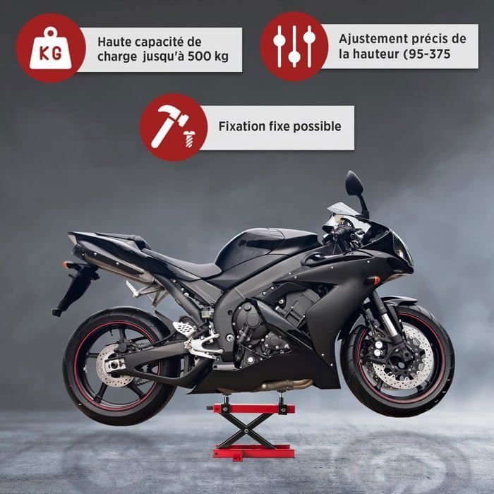 Pont élévateur Moto Mini Lift HR1 - Capacité 500 Kg, Réglable 15-40 Cm, Avec Rouleaux 360° - Rouge