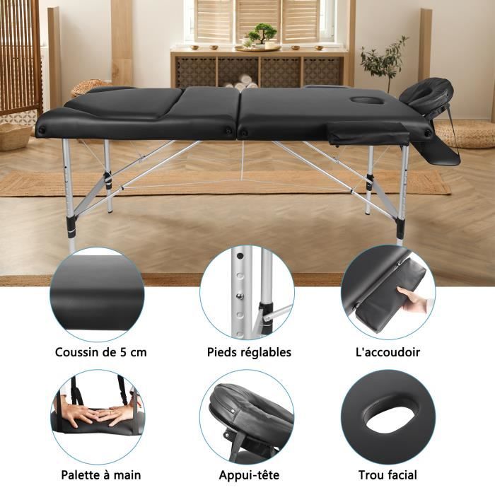Vesgantti table de massage pliante 3 zones cadre en aluminium lit de