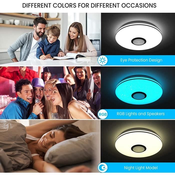 WAYRANK Plafonnier Led RGB avec Haut-parleur Bluetooth, 36W Lustre LED  Dimmable avec Télécommande et Contrôle APP, Eclairage de Plafond Moderne  pour