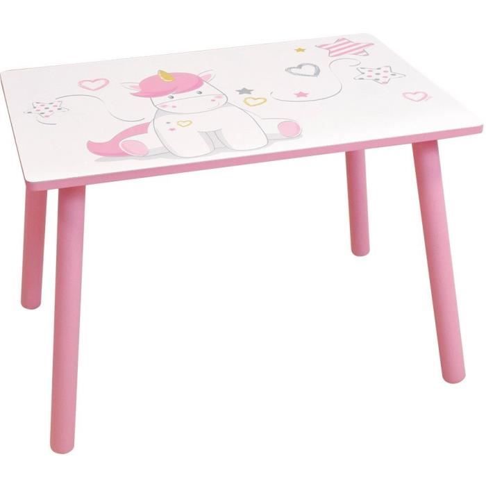 Table Et Chaise Enfant Licorne FUN HOUSE - H.41,5xL.61xP.42 Cm + Chaise H.49,5xL.31xP.31,5 Cm - Rose