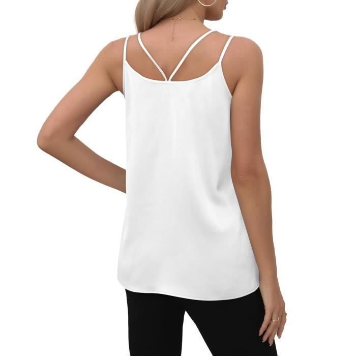 Débardeur Femme Col V dentelle Sans manche - Blanc Blanc