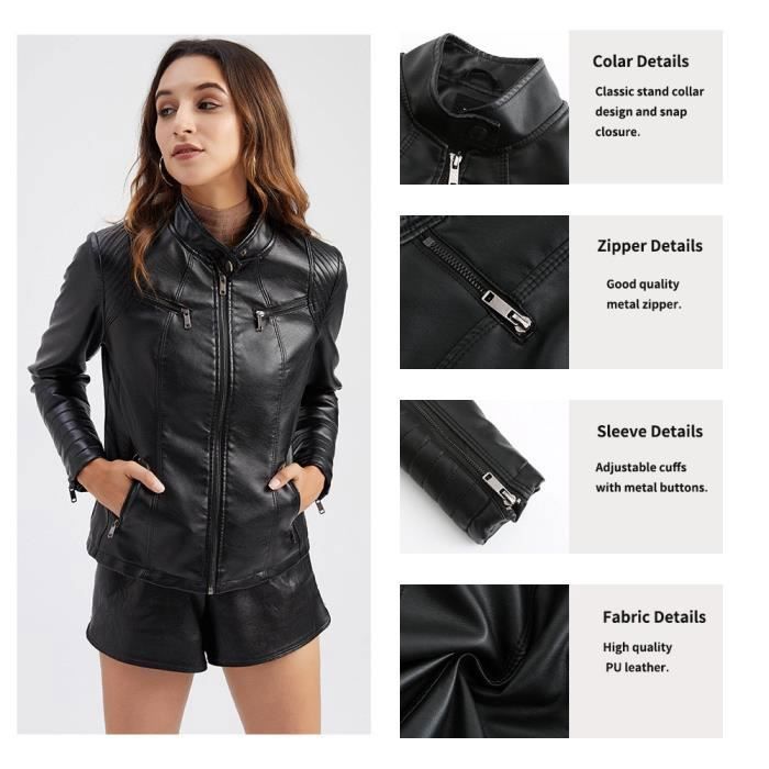 Veste pu cuir Femme de Marque Luxe uni en type mince Veste Femmes moto Vetements XHA82 noir Noir Cdiscount Pret a Porter