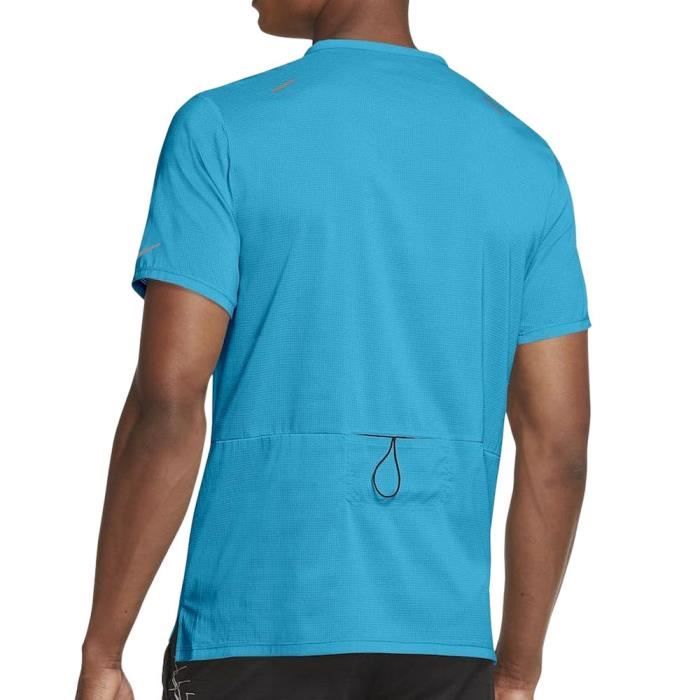 T Shirt de Running Homme Nike Rise 365 SS Bleu Argent Manches