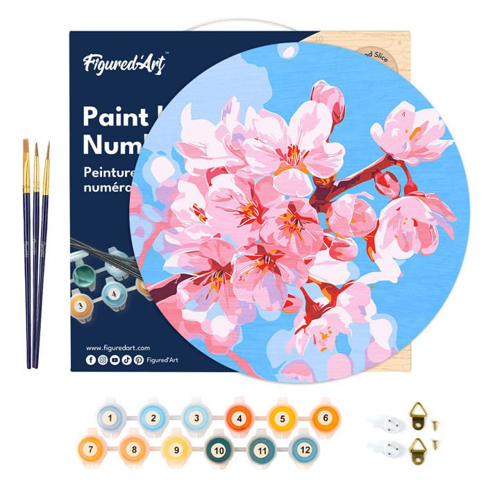 TISHIRON Kit Peinture Par Numéros – Paysage Cerisier – 40 X 50 Cm – Toile En Coton – 3 Pinceaux – Sans Cadre – Adultes Débutants