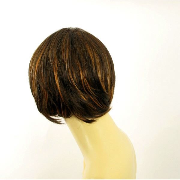 Perruque Courte Femme Méchée Blond Clair Cuivré Chocolat - Longueur 35 Cm - Synthétique - Neuf Avec étiquettes