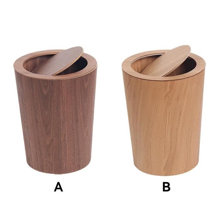FUYAO - Poubelle Ronde En Bois Naturel Avec Couvercle Pivotant, Style Japonais, 24x24x30 Cm, Pour Salle De Bain, Cuisine, Bureau