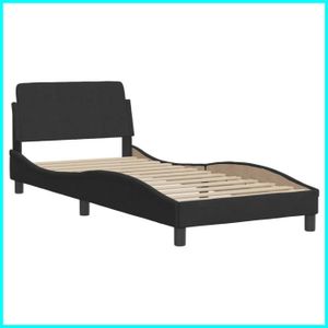 CHIC Lit Single 1 Place Cadre de lit avec tête de lit Noir 90x190 cm Tissu Design79194 - Maison