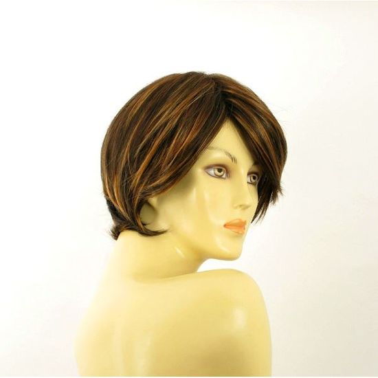 Perruque Courte Femme Cecilia - Couleur Châtain Cuivré Avec Mèches Blond Clair - Synthétique - Neuf