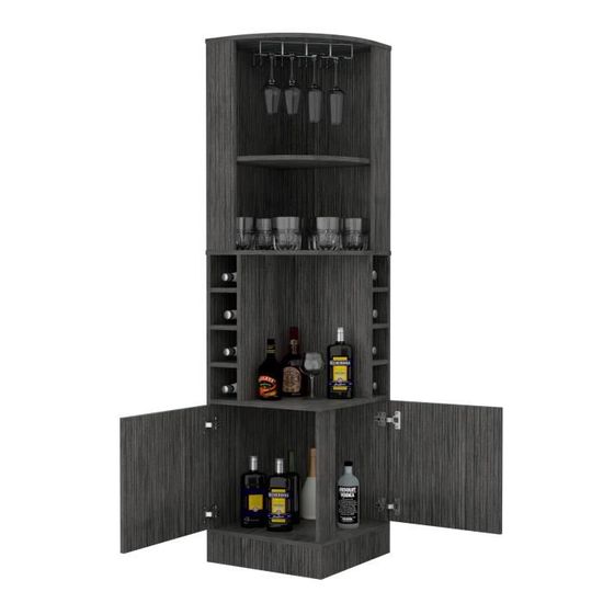 Meuble Bar d'angle TUHOME Kaia - 1 porte - Étagère à bouteilles - Noir/Miel  - Cdiscount Maison