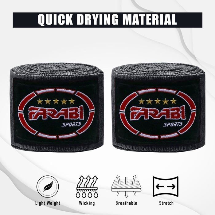 Bandes de Boxe Enfants - FARABI SPORTS - 2.5M - Noir - Muay Thai