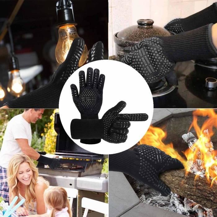 Paire De Gants De Four Résistants à La Chaleur – Silicone Antidérapant, Idéal Cuisine, BBQ, Four Et Grill (Noir)
