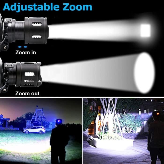 Lampe Frontale LED Ultra Puissante 10000 Lumens Rechargeable USB Lampe  Frontale LED 3 Modes Étanche Zoomable Frontale LED pour A51