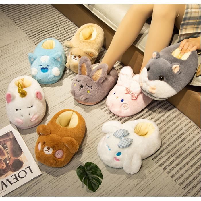 Chaussons animaux peluche femme