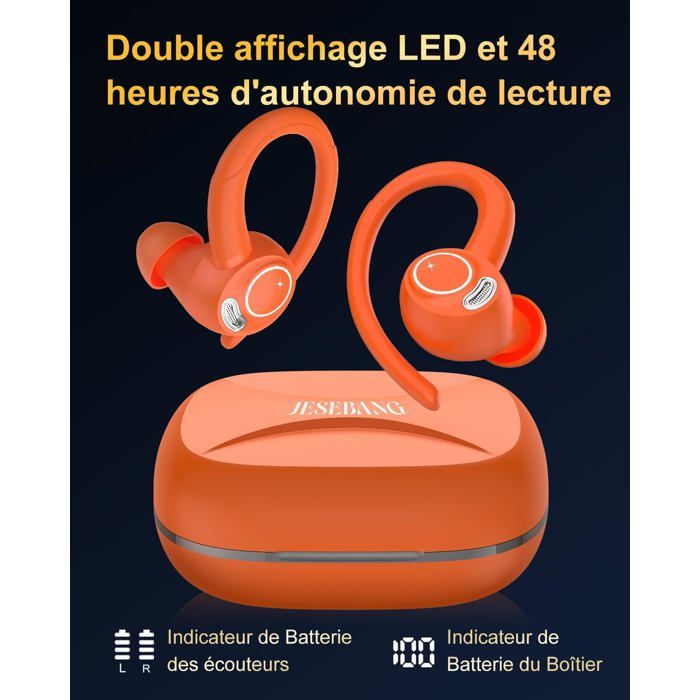 Écouteurs Open Ear Bluetooth 5.4 – Design Ouvert, 32H D’autonomie, étanches IPX7 – Parfaits Pour Le Sport (running, Gym)