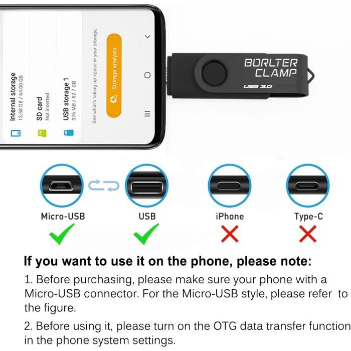 Cle Usb En Code Clé Usb 32 Go, 2 En 1 Otg Usb 3.0 Mémoire Stick, Pivotant U Disque Avec ...