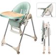Chaise de salle à manger pour enfants - Chaise haute pliable pour bébé - Table d'alimentation réglable - vert-0