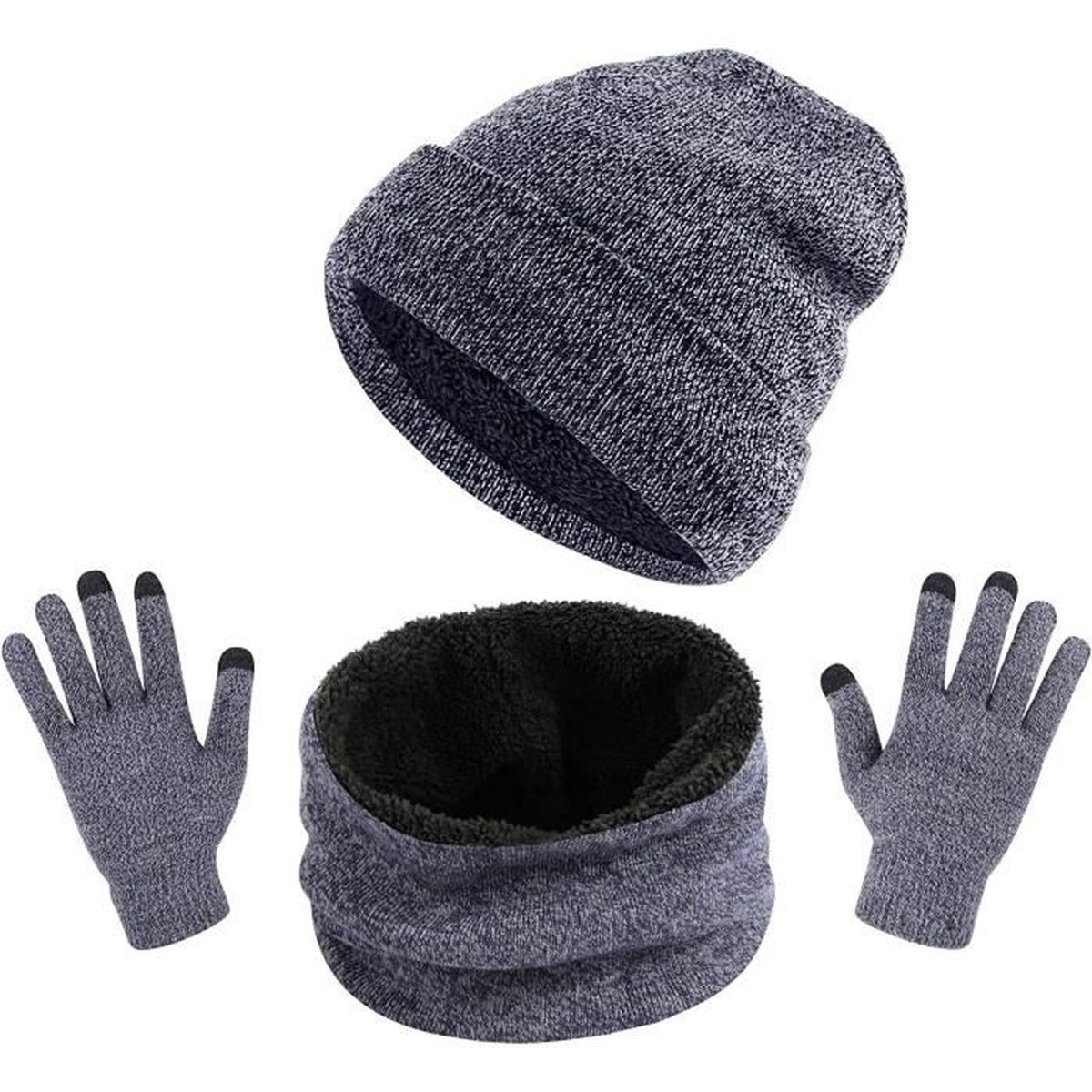 TAGVO Ensemble Hiver 3 En 1 - Bonnet, Écharpe & Gants Tactiles - Polaire Double - Homme Femme - Chaud Et Léger