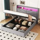 Lit coffre - TKOPY - Lit adulte double 140x190 cm avec LED et USB - Lit rembourré avec haut-parleurs et rangement - Lin gris