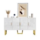 PEACHWARE Buffet Salon Blanc Moderne avec 4 Portes Texturées, Façade Brillante, Poignées Dorées, Meuble Elégant, 150x40x82cm