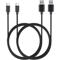 Câbles USB-C - Phonillico - Lot de 2 - Compatible Corsair HS75 XB/Virtuoso RGB - 1 Mètre - Noir