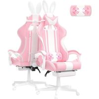 Ferghana Chaise Gaming Ergonomique - Oreiller lombaires massage et Appui-tête - Inclinable 90°- 135 ° - Chaise de Bureau Rose