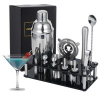 17PCS Cocktail Shaker Mélangeur Outil 750ML, Kit Cocktail Barman en Acier Inoxydable avec Support en Acrylique
