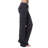 PANTALON Pantalon de Yoga Femme Fluide Taille Haute Jambe Large Décontracté Droit avec Cordon Poches Noir