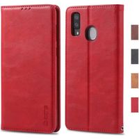 Coque Galaxy A20E, Housse en Cuir Premium Flip Case Portefeuille Etui pour Samsung Galaxy A20E (Rouge)