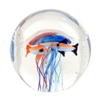 Presse-papier boule de verre méduse avec poisson en bleu, ornement de table élégant pour bureau, bureau, hall d'entrée, 8 Cm