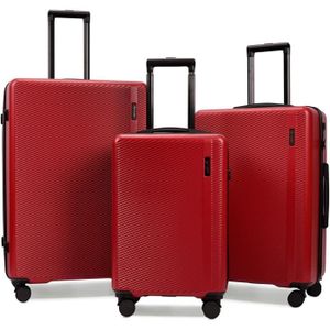 SET DE VALISES Set de 3 Valises Rigides en ABS avec Serrure TSA - Bagage 4 Roulettes Pivotantes - Rouge/Orange - Adulte