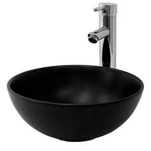 Lavabo Céramique Noir Mat à Poser - Vasque Ronde 400x155 Mm - Pour Salle De Bain - Neuf