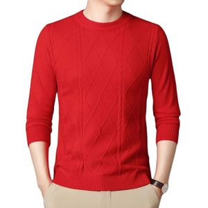 PULL Pull Homme Rouge Col Rond Chandail Couleur Unie Tissu Doux Manches Longues Casual