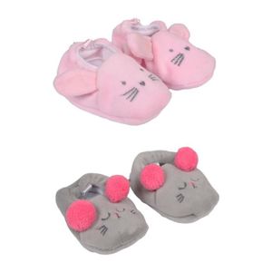 CHAUSSON - PANTOUFLE Chaussons bébé lot de 2 - OZABI - Rose - Motifs 3D - Tailles 0/6 mois et 6/12M