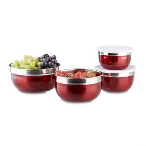 Lot De 3 Saladiers Inox Navaris Avec Couvercles Et Râpes Intégrées